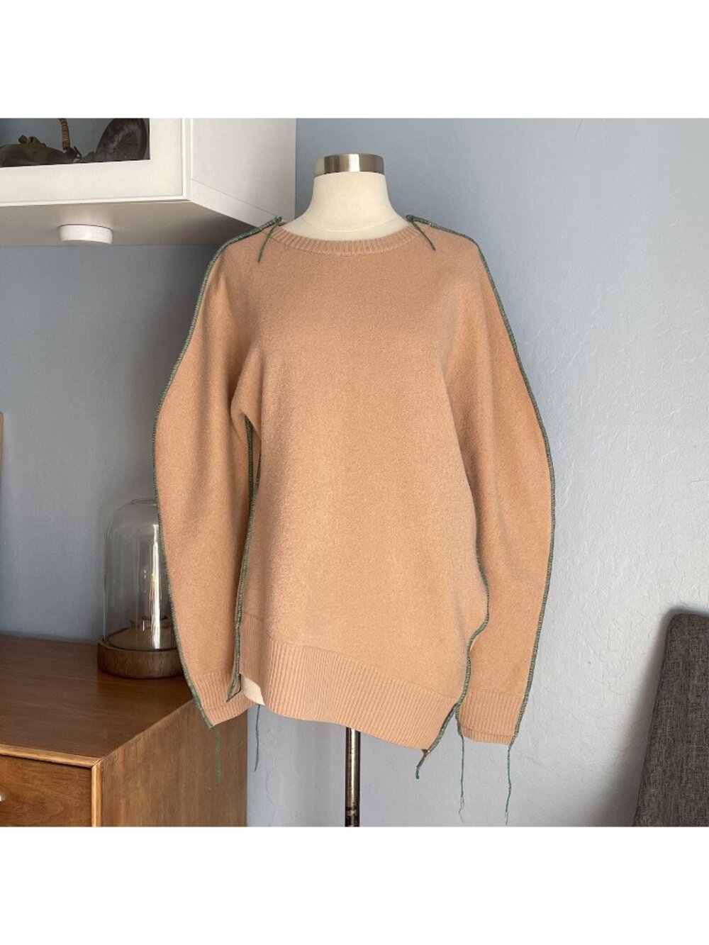 JNBY 100% Merino Wool Sweater  Asymmetrical Tan Camel Size M Unique